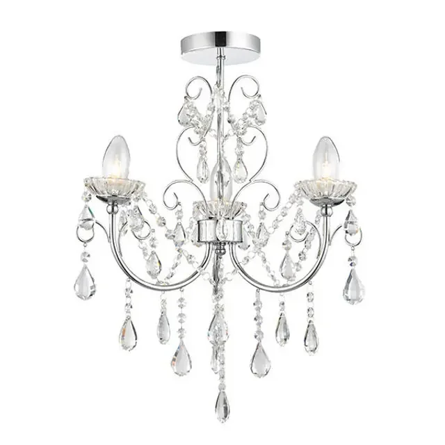 Tabitha 3 Light Chrome with Clear Faceted Crystal Semi-Flush Ceiling Light