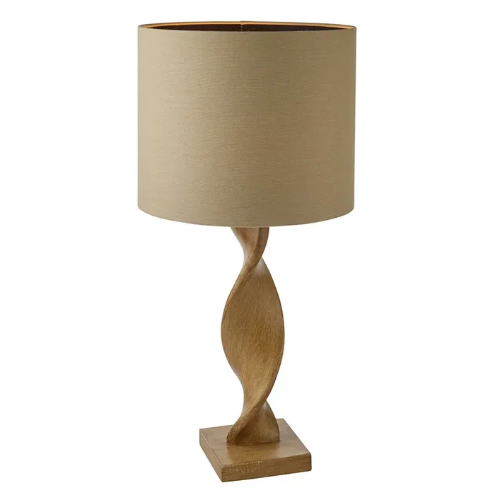 Table Lamp – Light Wood Oak Effect with Linen Shade (0711ABI95455)