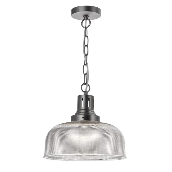 Tack Matt Nickel & Ribbed Glass 1 Lamp Industrial Pendant Light