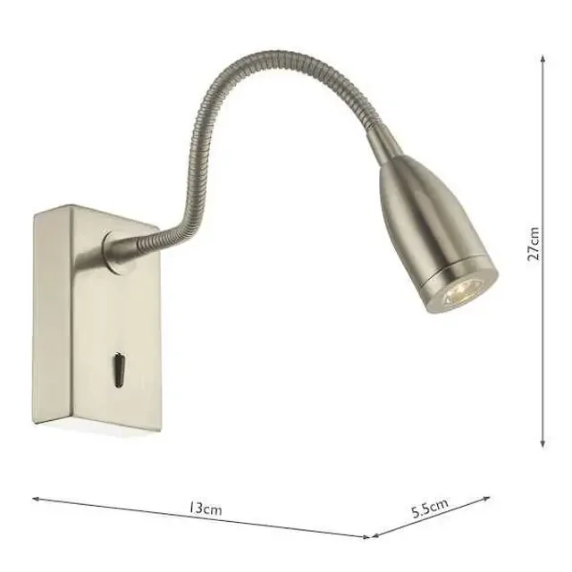 Tadley Satin Nickel LED Adjustable Bedhead Reading Wall Light
