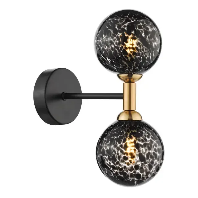 Takara 2 Light Matt Black and Bronze with Black Confetti Glass Wall Light
