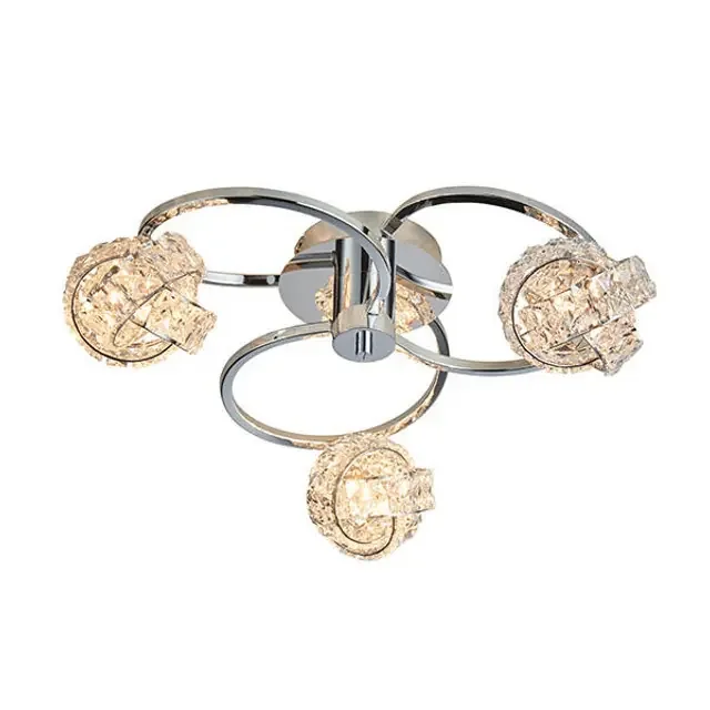 Talia 3 Light Chrome and Crystal Semi-Flush Ceiling Light