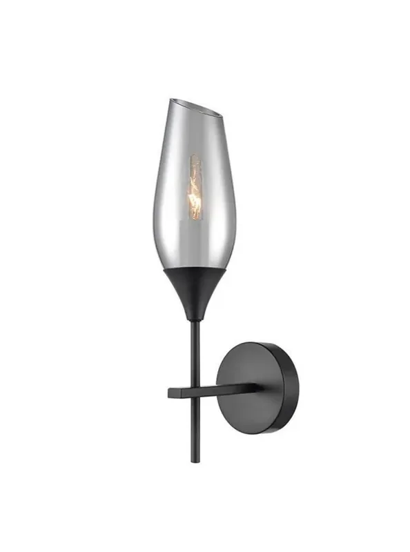 Taper Matt Black with Smoked Cut Glass Wall Light