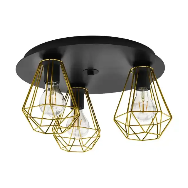 Tarbes 3 Light Black with Brass Flush Ceiling Light