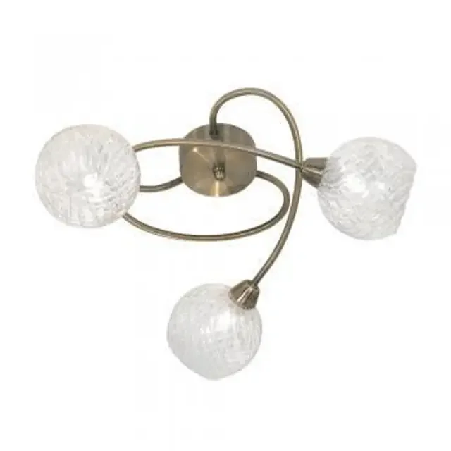 Tarn 3 Light Antique Brass with Glass Diffuser Semi Flush Ceiling Light