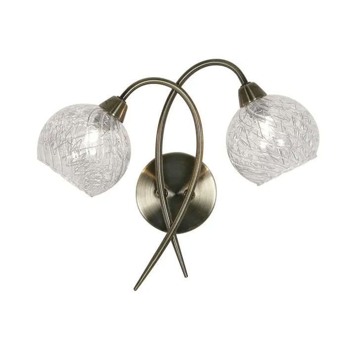 Tarn Antique Brass 2 Lamp Decorative Wall Light with Glass Shades