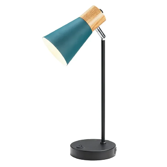 Teal & Matt Black Vintage Retro Table Desk Lamp with USB Port 50cm