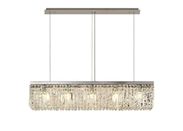 Teo 102x9cm Linear Pendant Chandelier, 5 Light E14, Polished Chrome-Crystal