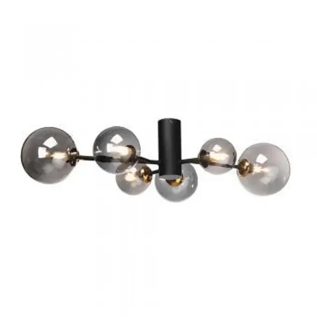 Tere 6 Light Black with Gold and Smoke Glass Sphere Semi Flush Ceiling Light
