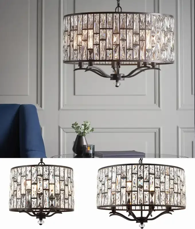 Timeless Chandelier Pendant With Crystal Drum Shade