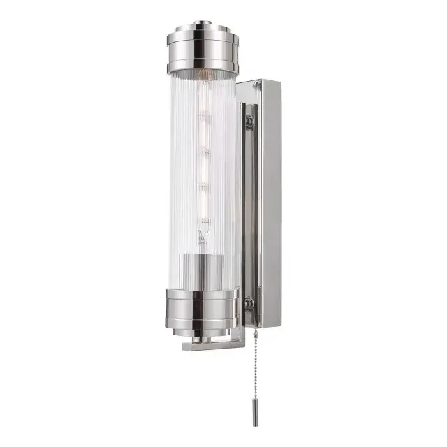 Tommaso Bathroom Polished Nickel with Ribbed Glass IP44 Bathroom Wall Light