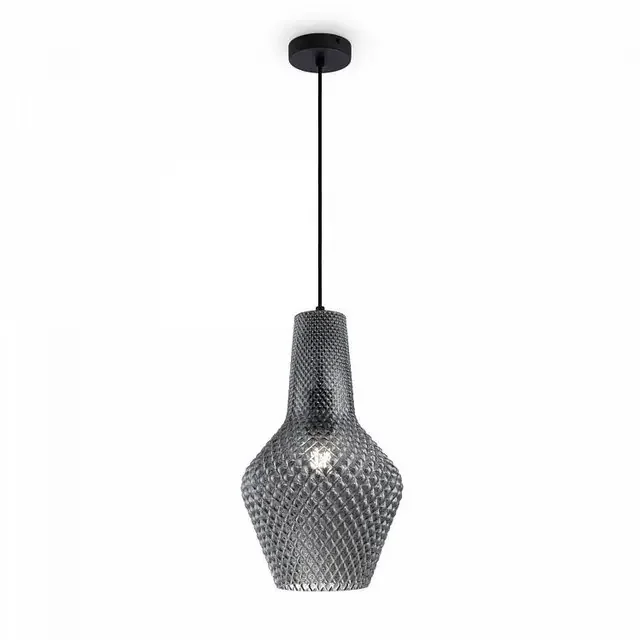 Tommy Black with Smoked Faceted Glass 480mm Pendant Light