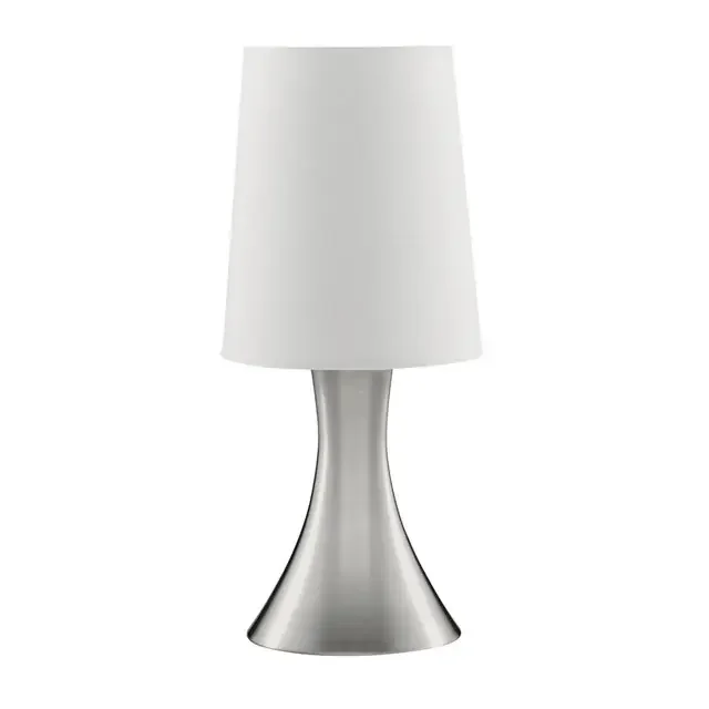 Touch Satin Silver with White Tapered Shade Table Lamp