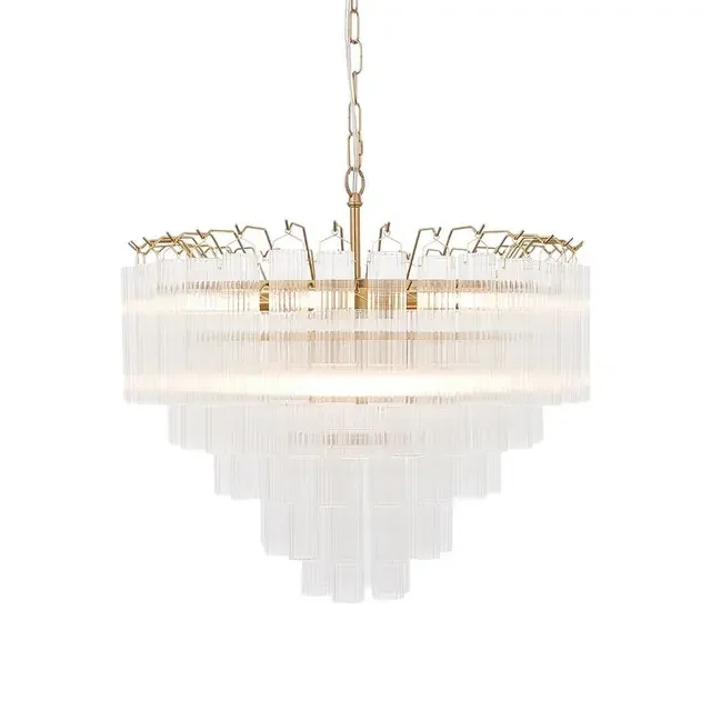 Toulouse 12 Light Satin Brass with Ribbed Glass Chandelier