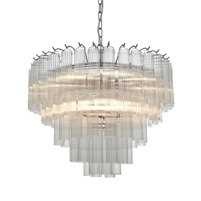 Toulouse 12lt Tiered Tubular Glass Chandelier with Ribbed Straight Clear Cylindrical Glass.