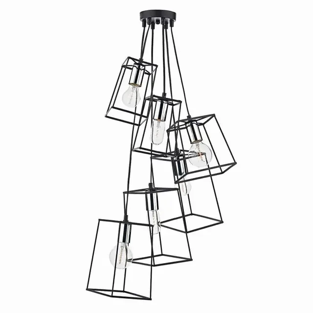 Tower 6 Light Black & Polished Chrome Cluster Pendant Light