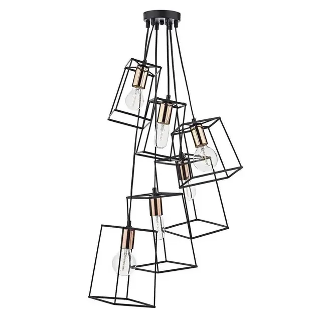 Tower 6 Light Black Cluster Pendant Light