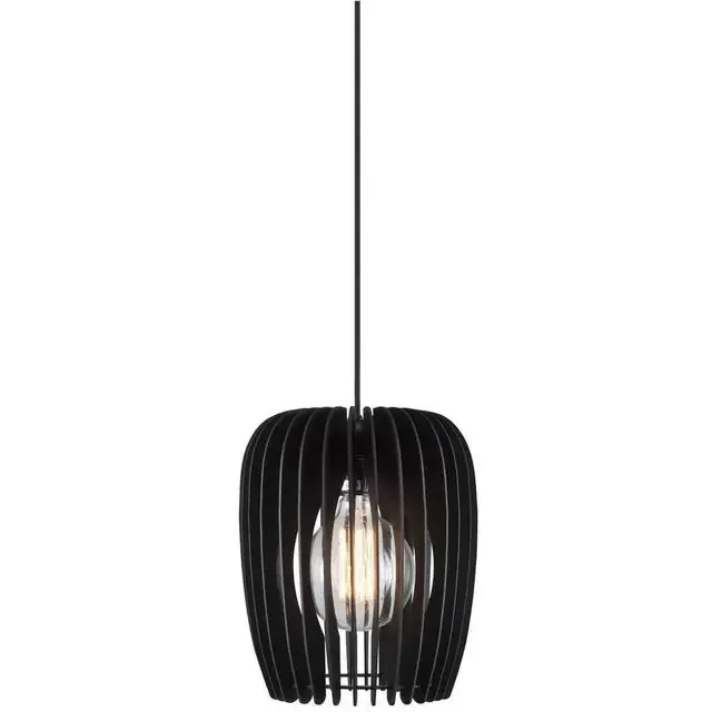 Tribeca 24 Black with Black Wooden Shade Pendant Light