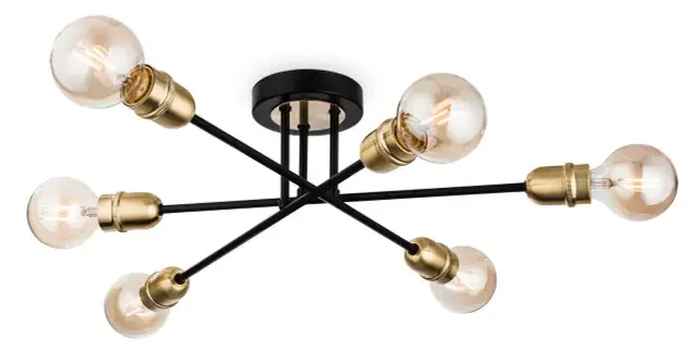 Trident 6 Light Brushed Brass with Black Flush Ceiling Light