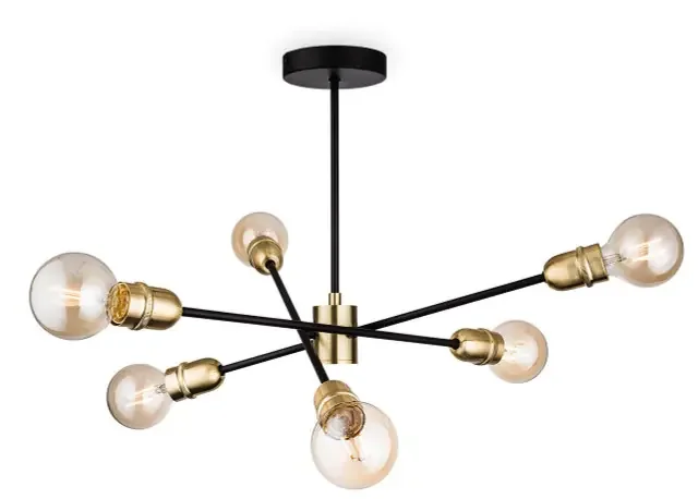 Trident 6 Light Brushed Brass with Black Semi Flush Ceiling Light