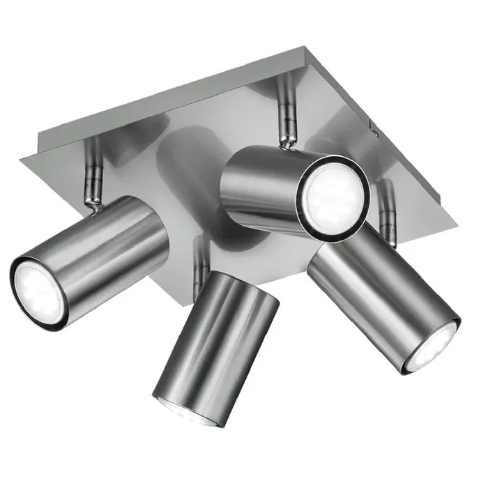 Trio 802430407 Satin Nickel Modern 4 Lamp Square Plate Cylindrical Head Spot Light