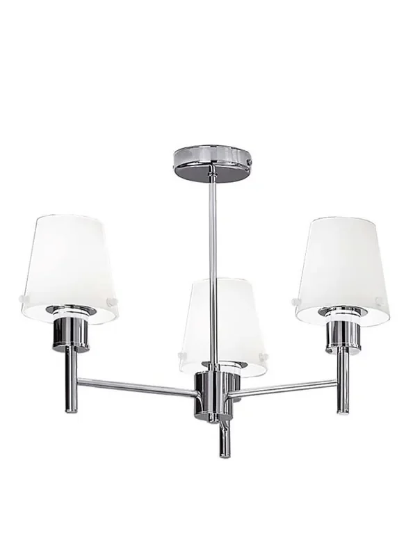 Turin 3 Light Chrome with Matt Opal Shade Semi Flush Ceiling Light