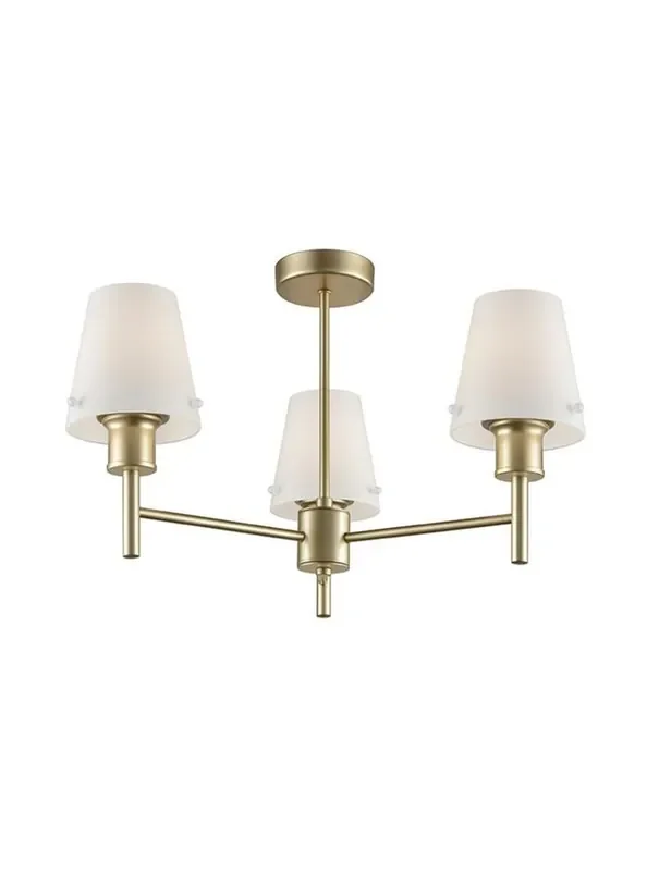 Turin 3 Light Soft Gold with Matt Opal Glass Semi Flush Ceiling Light