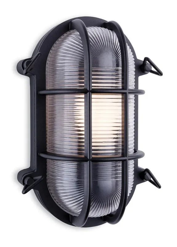 Turin Black with Clear Glass Oval Bulkhead Wall Light