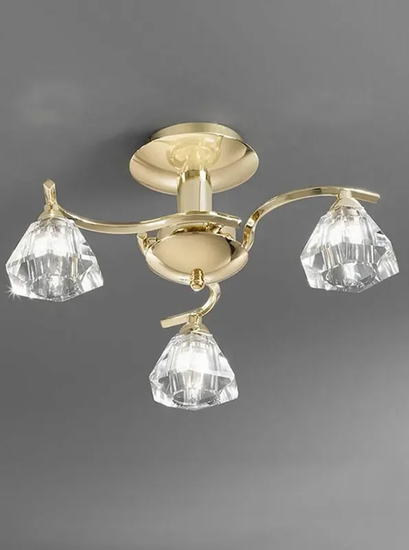 Twista 3 Light Brass with Clear Crystals Semi Flush Ceiling Light