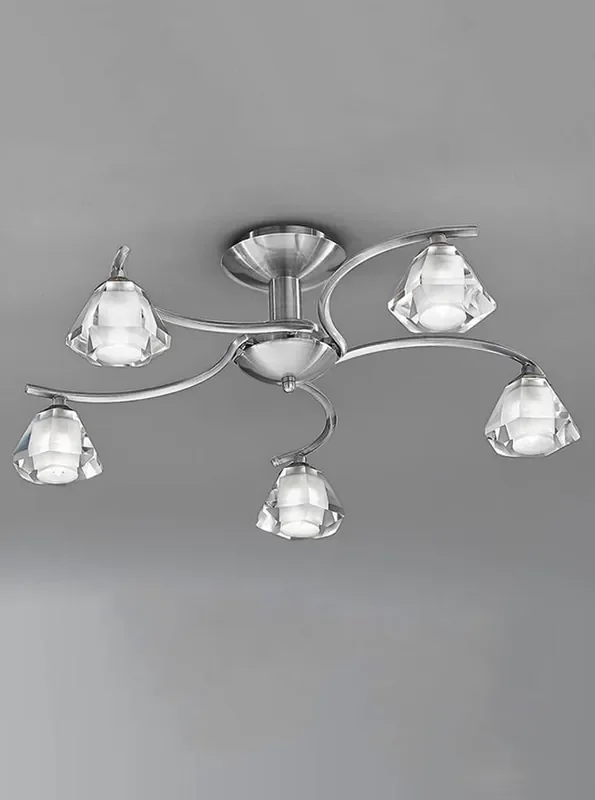 Twista 5 Light Satin Nickel with Clear Crystals Semi Flush Ceiling Light
