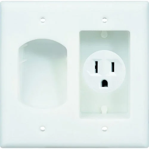 Two Gang Low Voltage Cable Plate With Recessed Receptacle