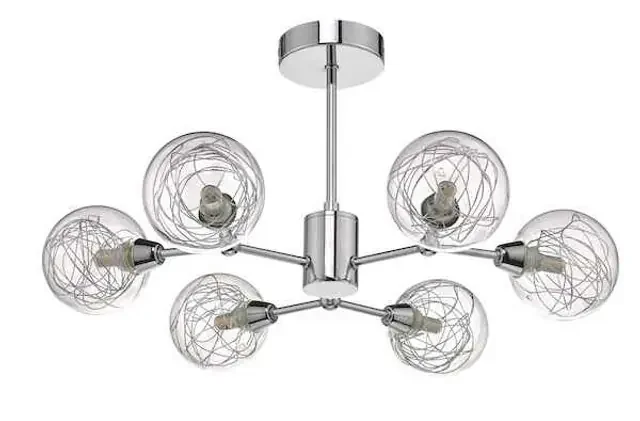 Tyka 6 Light Polished Chrome and Glass Semi Flush Pendant Light