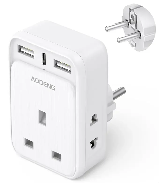 UK to EU Plug Adapter with 20W USB C, 2 USB A & 2 Shaver Ports, Travel Adaptor for Germany Spain Greece France Poland (Type E/F)