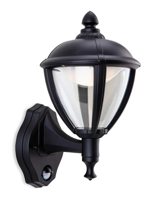 Unite Black Lantern with Sensor IP44 LED Wall Light