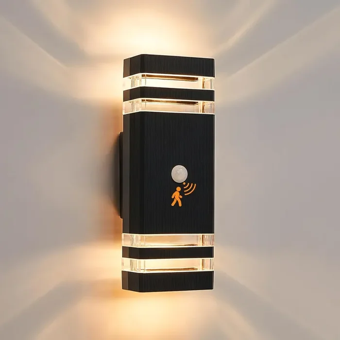 Up Down Outside Lights with Motion Sensor – PIR Outdoor Wall Light Mains Powered, IP65 Waterproof LED Exterior Sconce for Front Door, Garden, Porch, Garage – Black Modern GU10 Wall Lamp