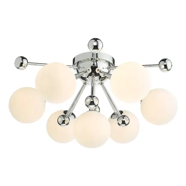 Ursa 7 Light Polished Chrome and Opal Glass Flush Ceiling Light