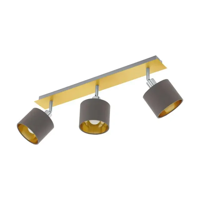 Valbiano 3 Light Brushed Brass and Satin Nickel with Cappuccino and Gold Fabric Shade Bar Spotlight