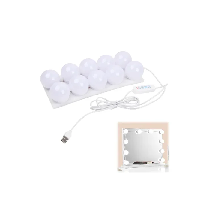 Vanity Mirror Lights Kit – 10 Bulbs Hollywood Style LED Makeup Lights with USB Cable, 3 Colour Modes & 9-Level Brightness, Stick-On Make Up Light for Dressing Table, Bathroom, Bedroom
