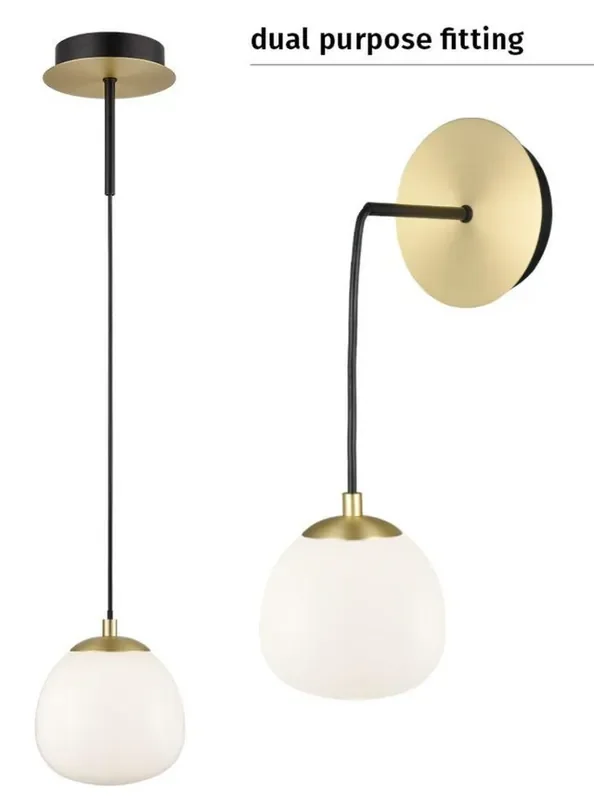 Vermeer Matt Black and Gold with Opal Glass Wall or Pendant Light