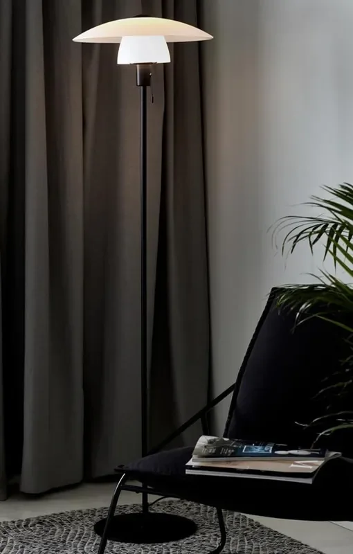 Verona Black with White Opal Glass Floor Lamp