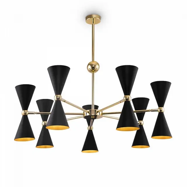Vesper 14 Light Gold with Black Shade Pendant Light