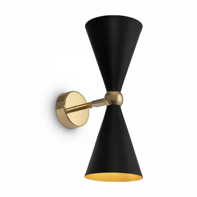 Vesper 2 Light Gold with Black Shade Wall Light