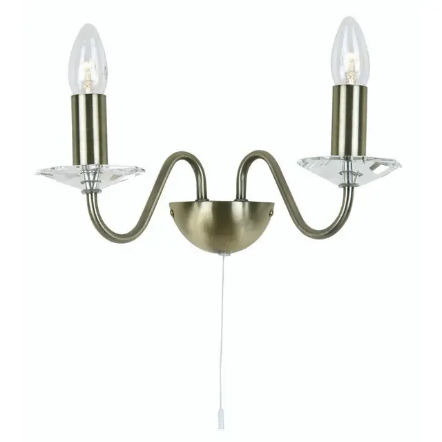 Vesta 2 Light Antique Brass Wall Light