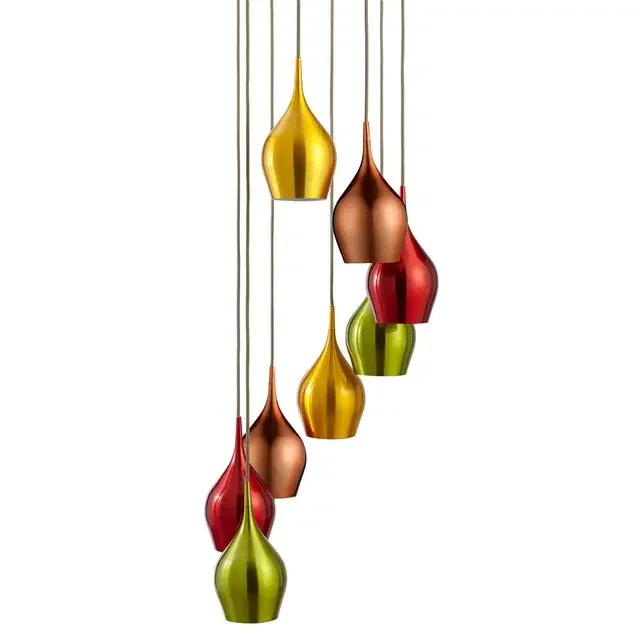 Vibrant 8 Light Multi-Coloured Metal Shades Cluster Pendant Light