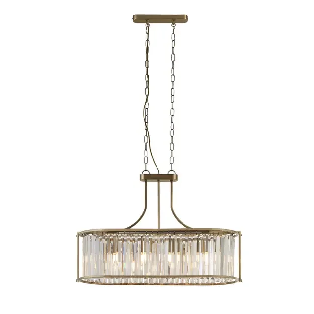 Victoria 5 Light Antique Brass with Crystal Oval Bar Pendant Light