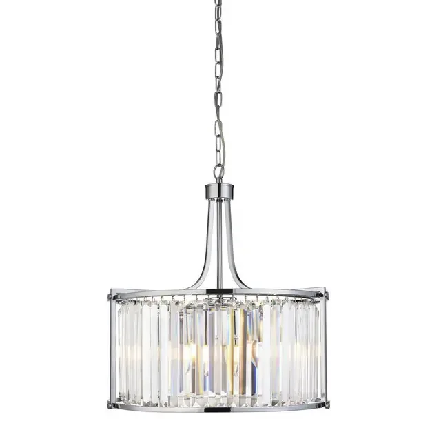 Victoria 5 Light Chrome with Crystal Drum Pendant Light