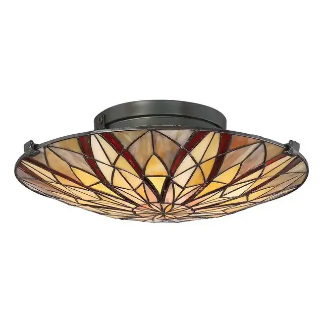 Victory 2 Light Valiant Bronze Tiffany Semi Flush Ceiling Light