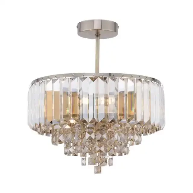 Vienna 3 Light Antique Brass with Champagne Crystals Semi Flush Ceiling Light