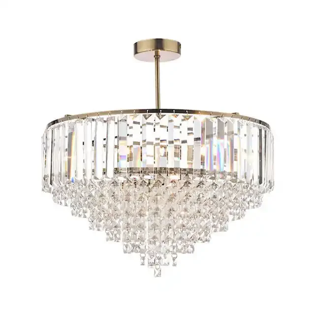 Vienna 5 Light Brass and Crystal Semi Flush Ceiling Light