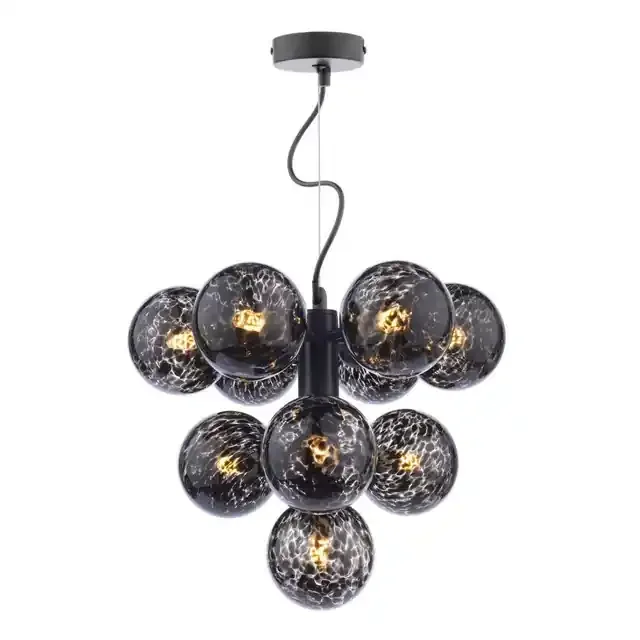 Vine 10 Light Matt Black with Black Confetti Glass Pendant Light
